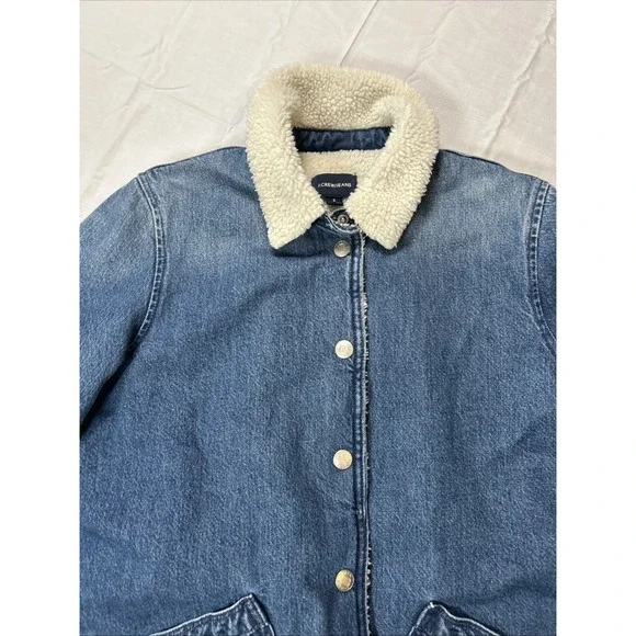 J Crew Jean Jacket Womens Size Small Sherpa Lined Blue Denim Trucker Rancher - Picture 7 of 12